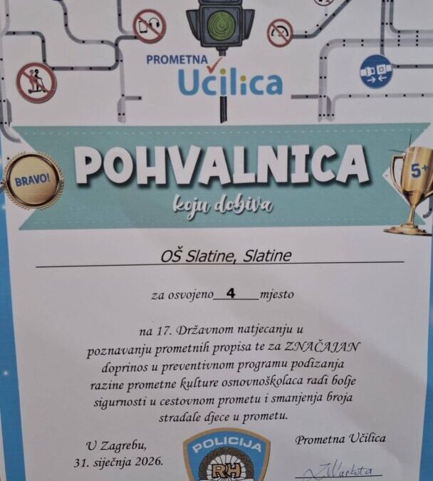 Pohvalnice za uspjeh na Prometnoj učilici!